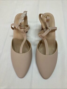 IDIFU Blush Nude Pointed T-Strap Heels